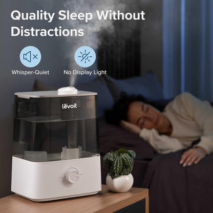 LEVOIT Humidifiers for Bedroom Large Room Home, (6L) Cool Mist Top Fill Essential Oil Diffuser for Baby & Plants, Smart App & Voice Control, Rapid Humidification & Auto Mode - Quiet Sleep Mode, Gray