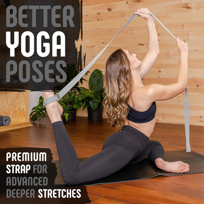 Gradient Fitness Yoga Strap, Friction-Less Easy-Feed Buckle, Super Soft Cotton/Polyester Blend Webbing, Free eGuide. (8 Feet)