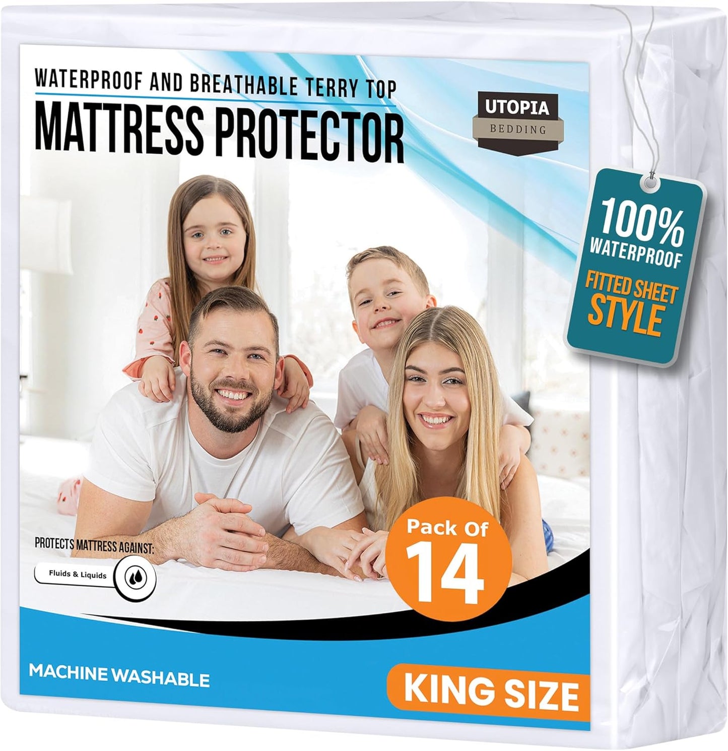 Queen Size Mattress Protector Waterproof, Premium 200 GSM Terry Mattress Cover, Soft & Breathable Bed Cover, Fitted Sheet Style Stretchable Deep Pockets 17" by Utopia Bedding (White)