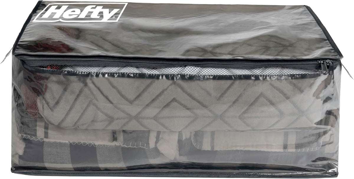 Hefty Storage Bags Extra Large Double Zipper Backpack, Heavy Duty Water Resistant Moving Totes with Shoulder Straps, Foldable Reusable Packing Organizers, (X-Large Black)
