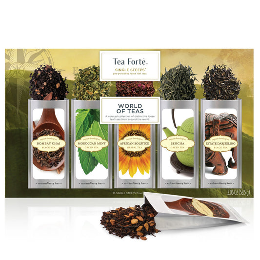 Tea Forte Single Steeps Tea Sampler, World of Teas, 15 Pouches