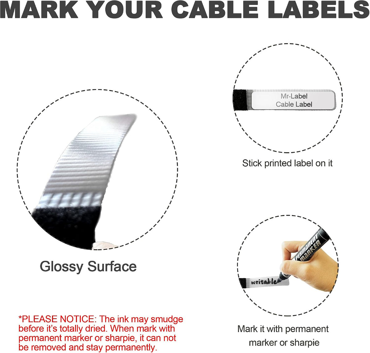Mr-Label Unique Writable Cable Ties - Reusable Fastening Cable Straps - Identify Quickly Cable Labels - for Cord Management (Fastener)