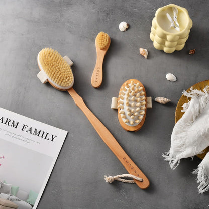 Dry Brushing Body Brush Set, Lymphatic Drainage, Natural Bristles