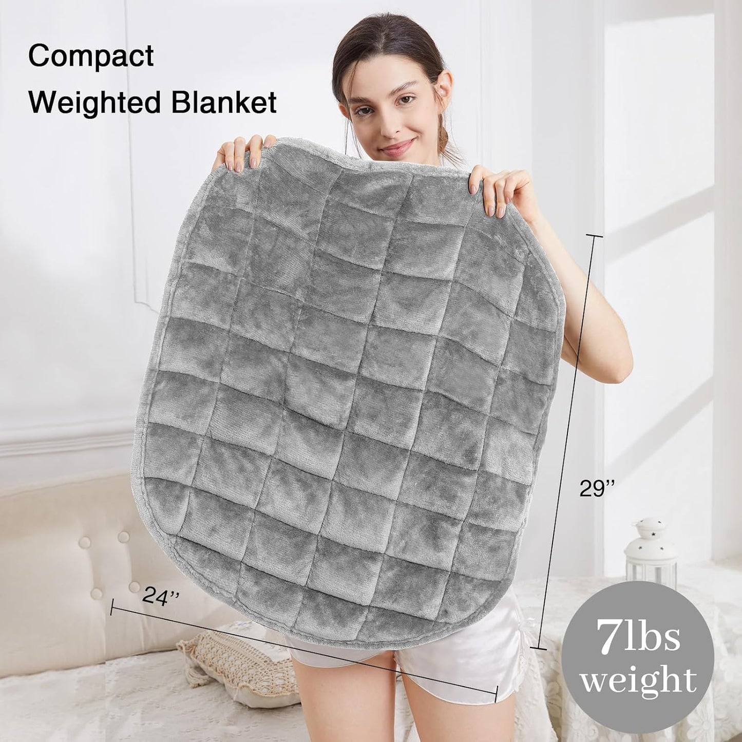 Alomidds Weighted Lap Blanket 7lbs, Cozy Breathable Flannel Weighted Lap Pad for Adults, Small Weighted Blanket for Travel, Couch, Green, 29" x 24"