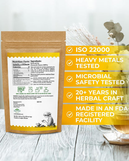 50 Bags Chamomile Flowers Herbal Tea (Matricaria Chamomilla) - 50 Count 1.5g Bags Dried Chamomile Flower Herb Tea Té De Manzanilla