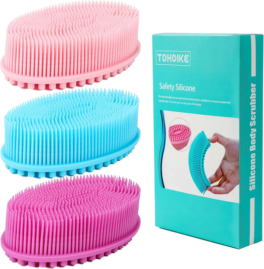 Silicone Body Scrubber Loofah 3 Pack Exfoliating Soft Loofah Shower Brush