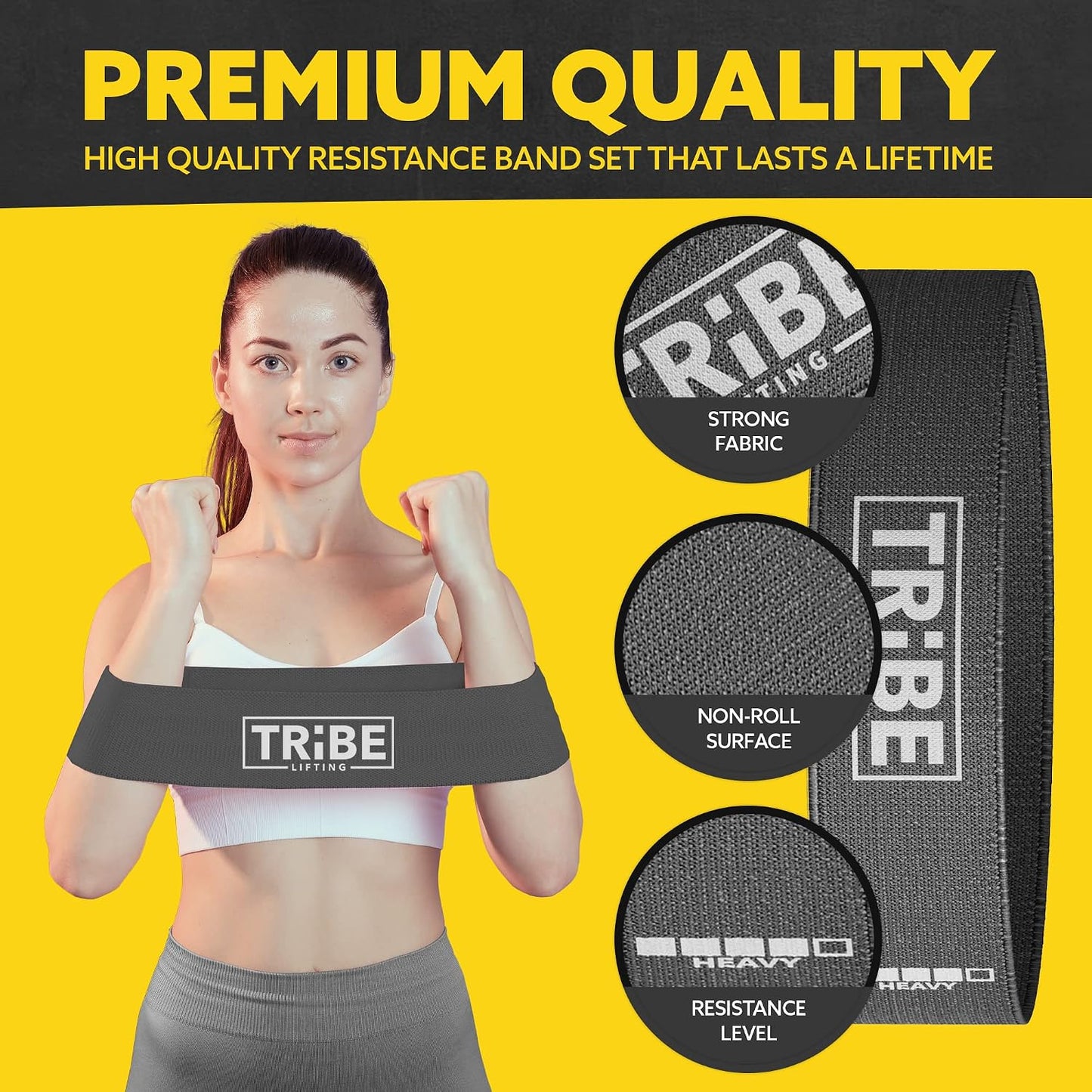 Tribe Lifting Fabric Resistance Bands for Working Out - 5 Exercise Bands Set for Legs and Glutes - Booty Bands for Women and Men - Thick Cloth Workout Bands for Physical Therapy, Hip Training