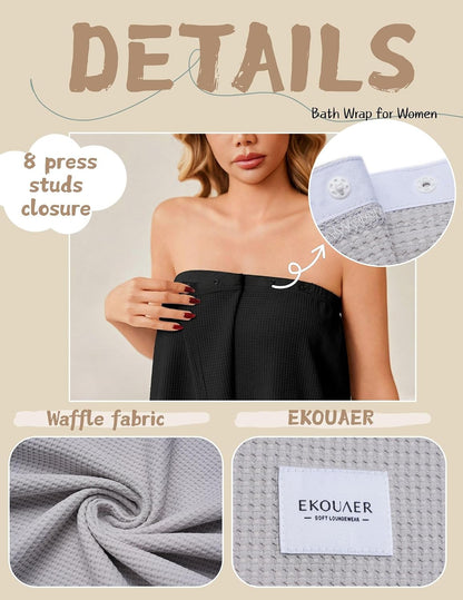 Ekouaer Waffle Robes Towel Wrap for Women Bath Wrap Lightweight Spa Robe