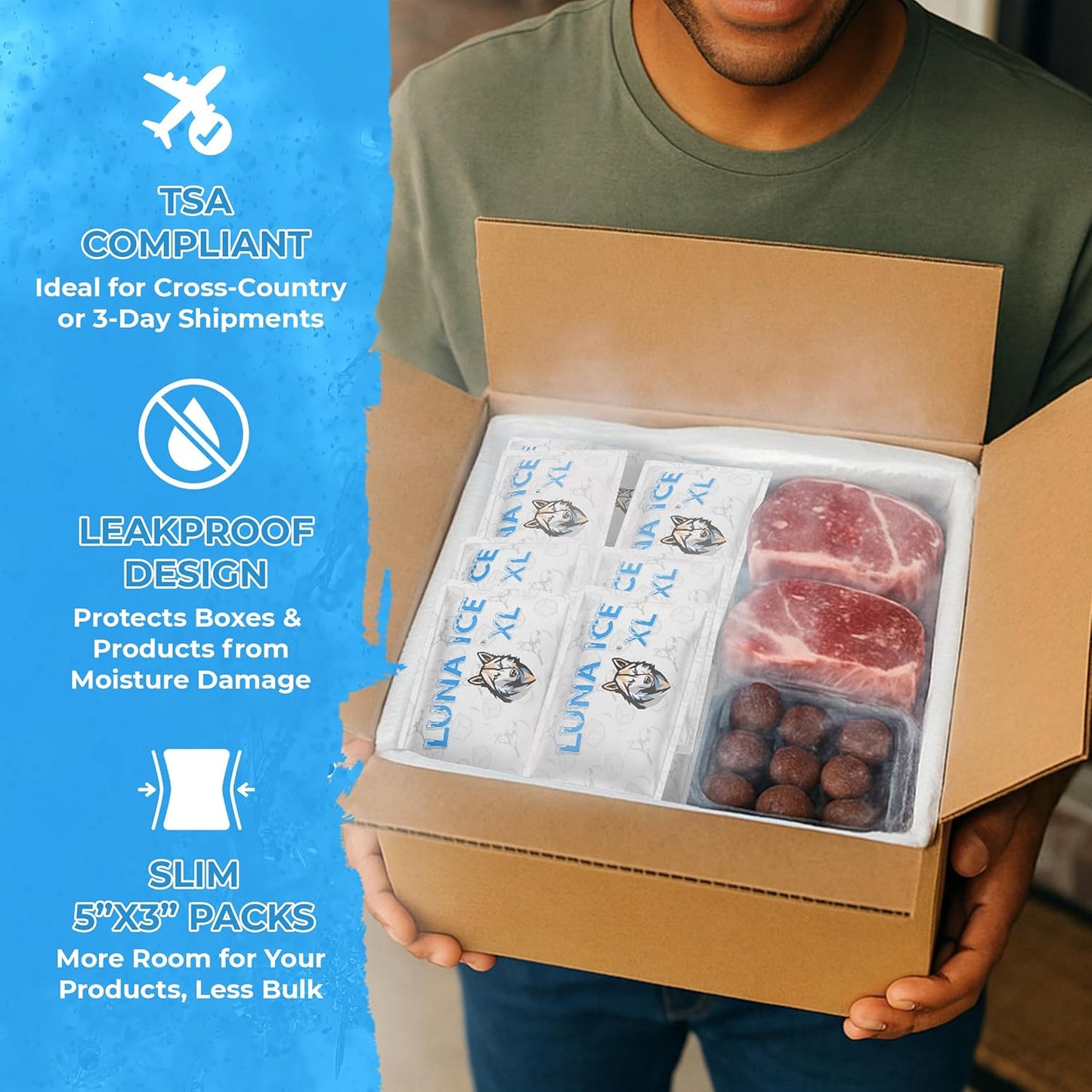 Dry Ice Packs for Shipping - Long Lasting ice Packs - 24+ Hour Freeze Power - BPA Free - 12 Pack Bulk 3 lb – Hielo Seco - Reusable Gel Bricks for Food