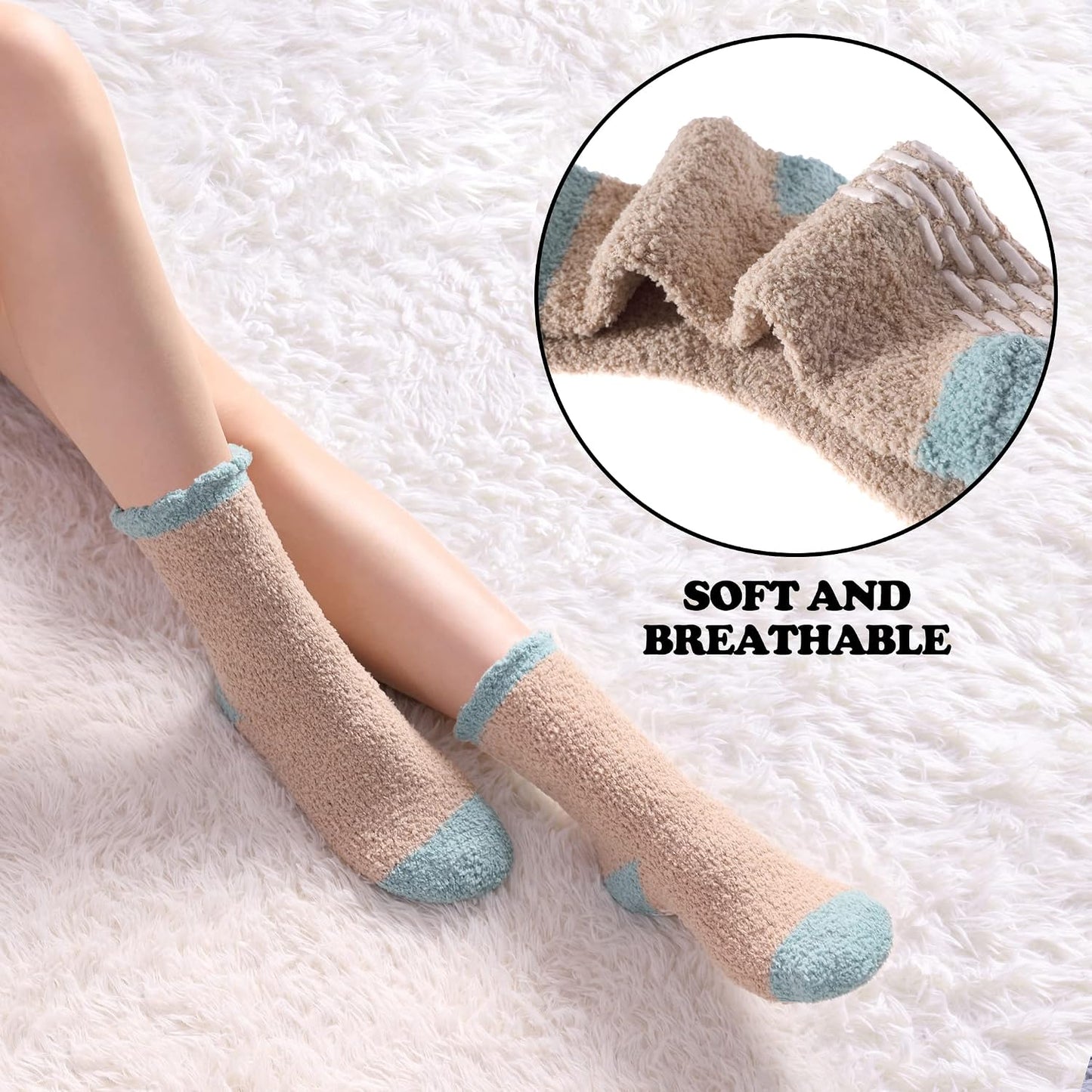 FNOVCO Non Slip Socks for Women Winter Warm Cozy Fuzzy Slipper Socks Soft Fluffy Hospital Socks with Grips