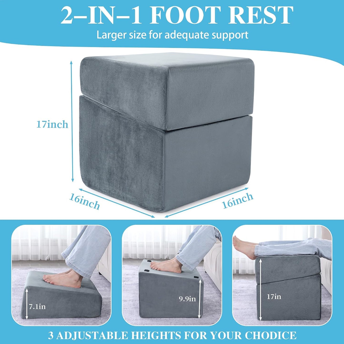 Under Desk Foot Rest, ROYALAY Ergonomic Office Footrest with 3 Adjustable Heights, High-Density Memory Foam Leg Rest for Home, Travel, Airplane with Washable Cover