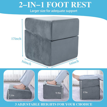Under Desk Foot Rest, ROYALAY Ergonomic Office Footrest with 3 Adjustable Heights, High-Density Memory Foam Leg Rest for Home, Travel, Airplane with Washable Cover