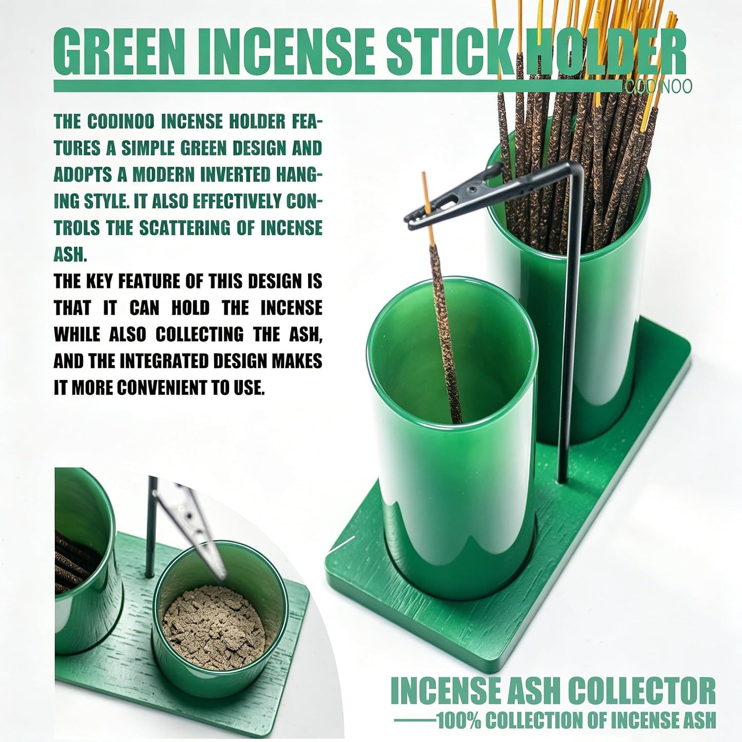 2 in 1 Incense Burner Holder for Sticks,Glass Incense Holder with Storage,Upside Down Incense Holder for Sticks with Glass Ash Catcher for Meditation Yoga Spa Room Home Decor[Full Black]