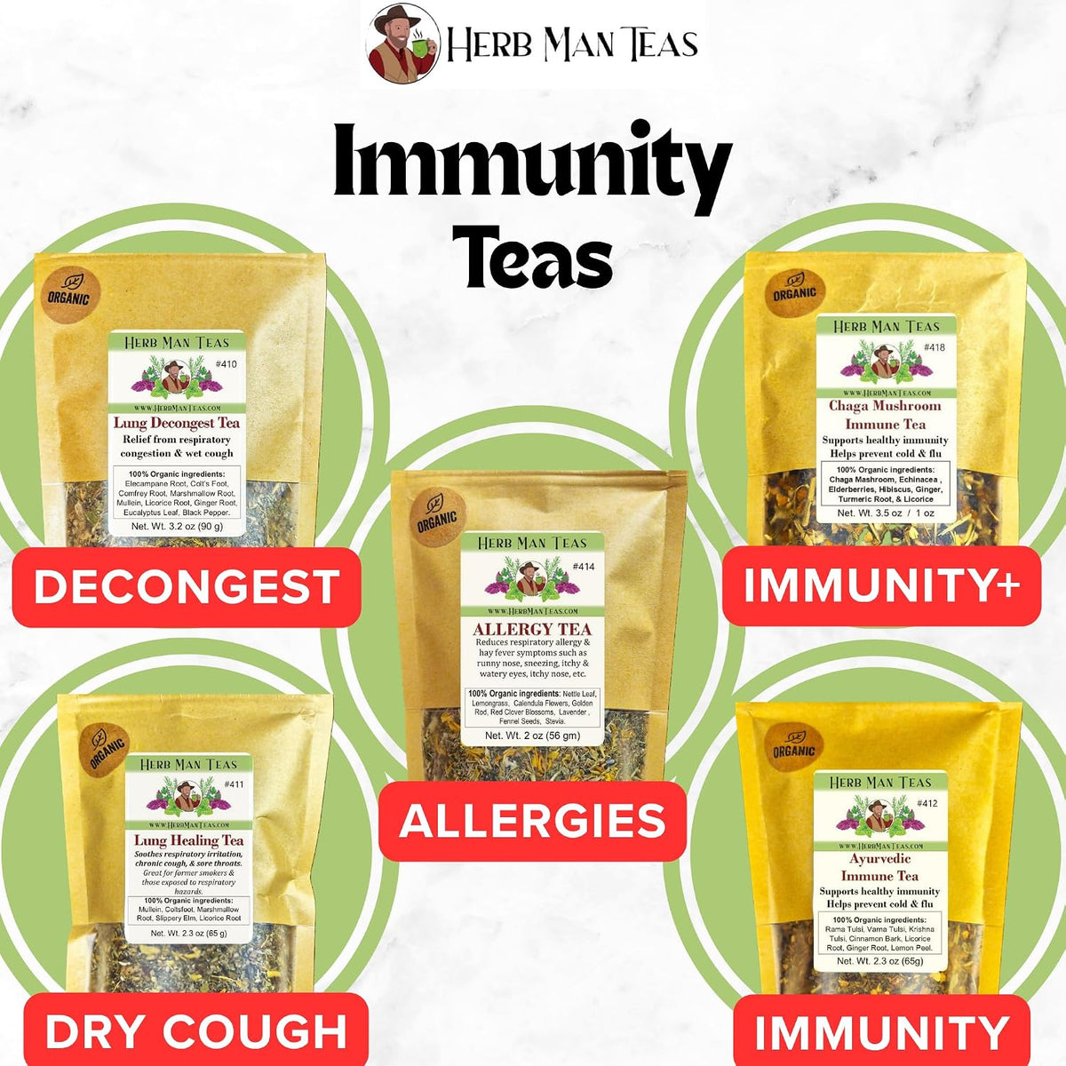ALLERGY TEA – Herbal blend for seasonal irritation: sneezing, runny nose & itchy eyes – Formulated by Master herbalist Khabir – 100% Organic, Non-GMO, No Additives