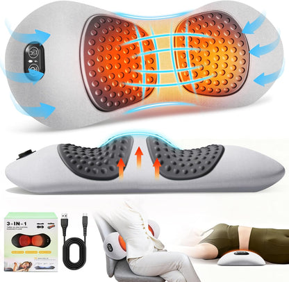 3-in-1 Electric Lumbar Support Pillow,Triple Fusion Back Massager with Heat,Vibration&Traction,Back Support Pillow for Bed and Chair,Lumbar Support Pillow for Lower Back Pain Relief&Spine Support-Gray