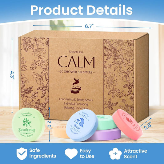 SeasonBliss Shower Steamers 30 PCS with 6 Scents, Shower Bombs for Women