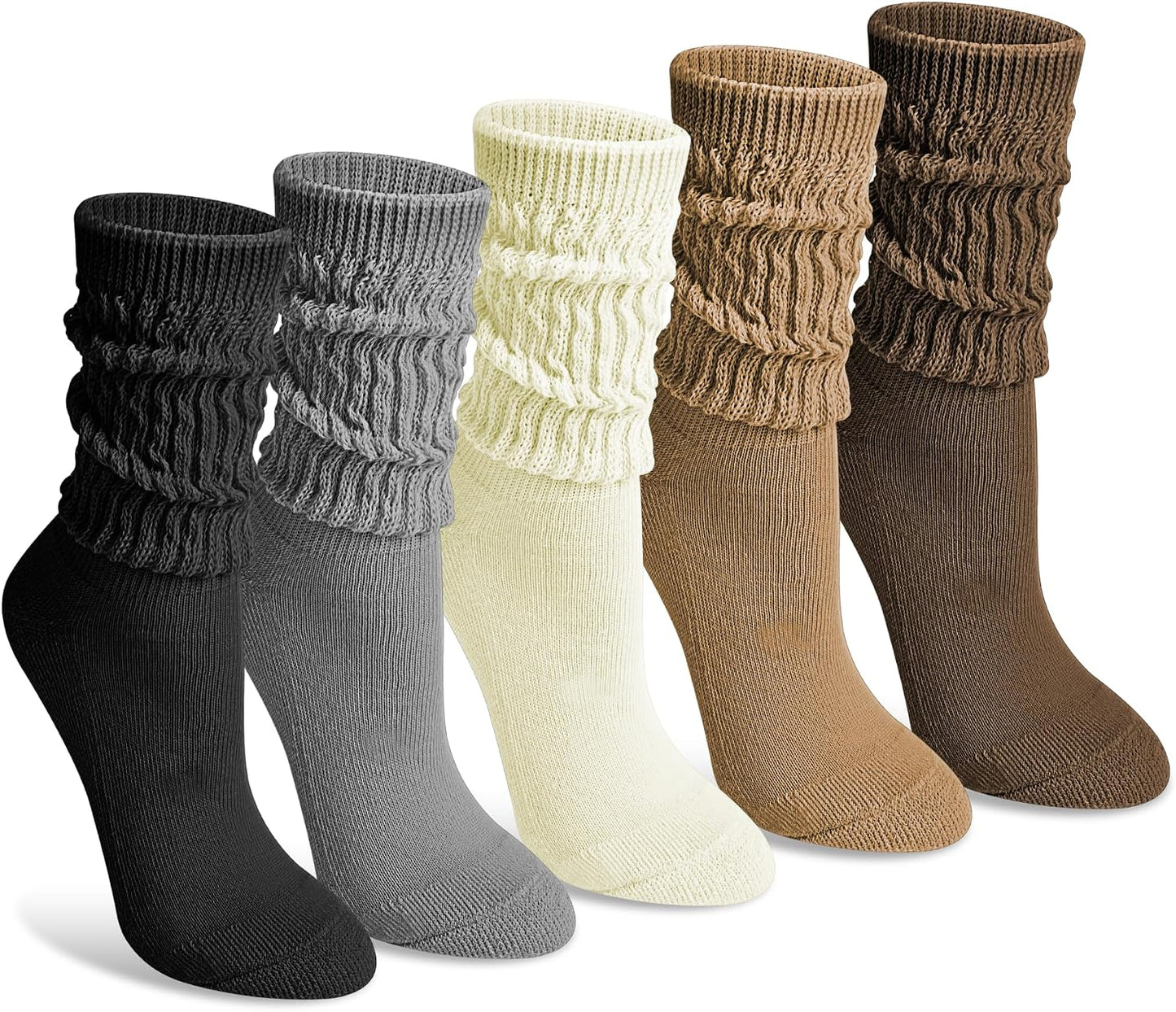 Justay 5 Pairs Slouchy Socks for Women - Slouch Long Crew Knit Boot Athletic Calf Tube Scrunch Socks