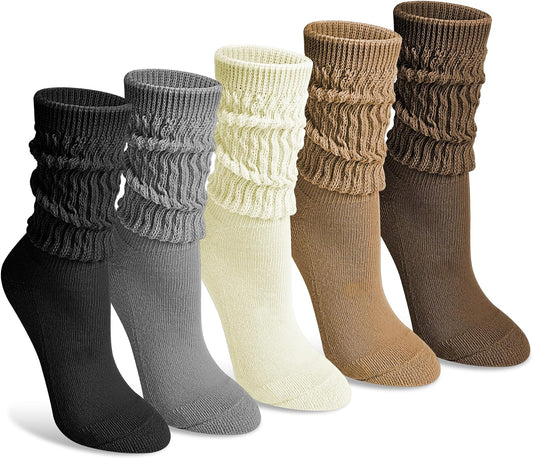 Justay 5 Pairs Slouchy Socks for Women - Slouch Long Crew Knit Boot Athletic Calf Tube Scrunch Socks