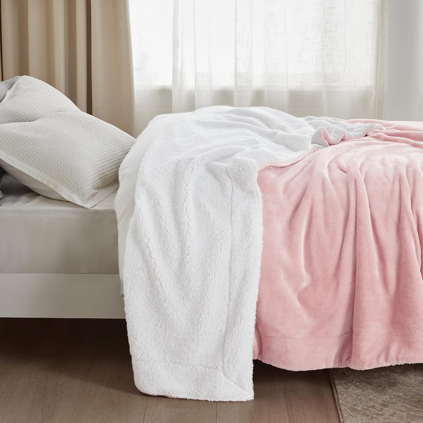 Bedsure GentleSoft Sherpa Fleece Throw Blanket for Couch, Non-Heated, Thick & Warm Cozy Blanket for Winter, Soft Fuzzy Plush Throw Gifts for Women and Men, Grey, 50x60 Inches