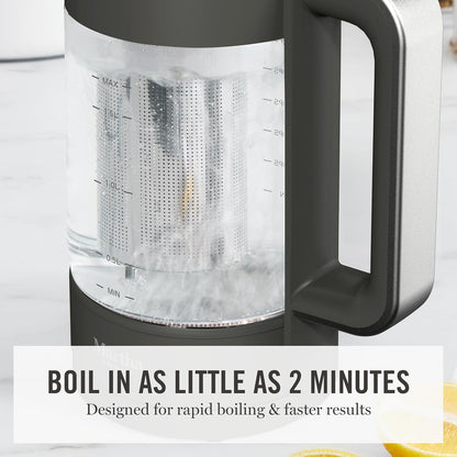 Martha Stewart Electric Kettle with Removable Stainless Steel Tea Infuser, Glass Carafe 1.7L (7 Cups), Hot Water Boiler, 4 Presets, Keep Warm & Auto Shut-Off, Cordless 360° Swivel Base, Honeydew Green