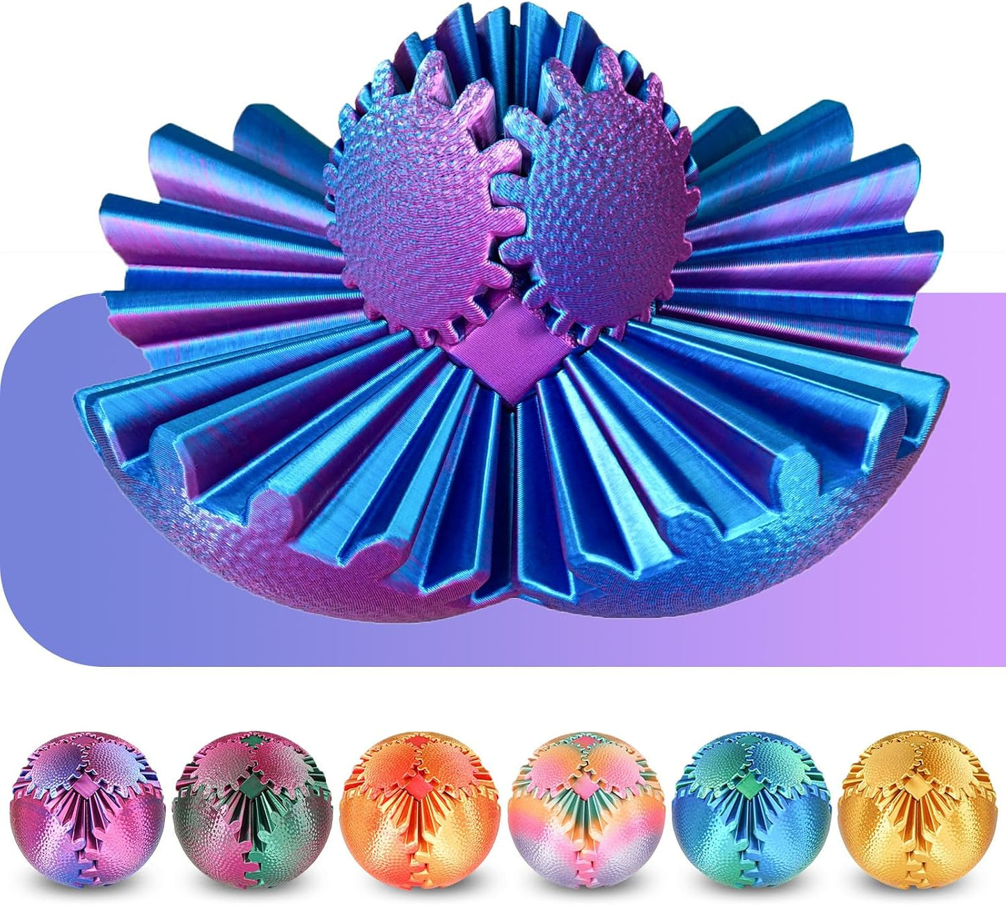 Gear Ball Fidget Toys Steampunk Gear Sphere Stress Relief for Kids Adults 3D Printed Unique Funny Birthday Gift for Christmas White Elephant Stocking Stuffer Easter (Ombre Purple, Dia. 2.5" )