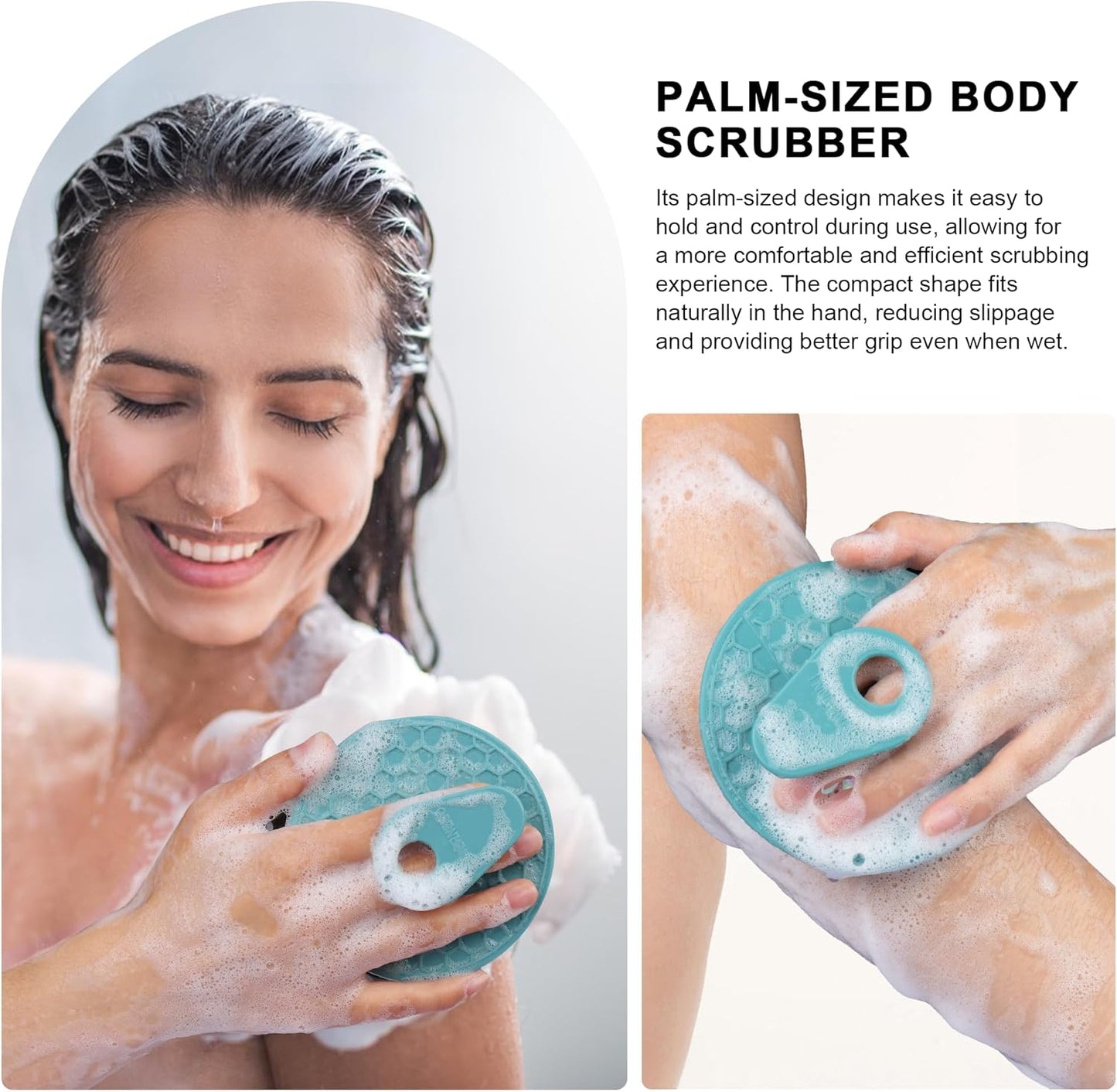 INNERNEED Food-Grade Soft Silicone Body Scrubber Shower Brush Handheld Cleansing Skin Brush, Gentle Exfoliating and Lather Well (Dark Green)