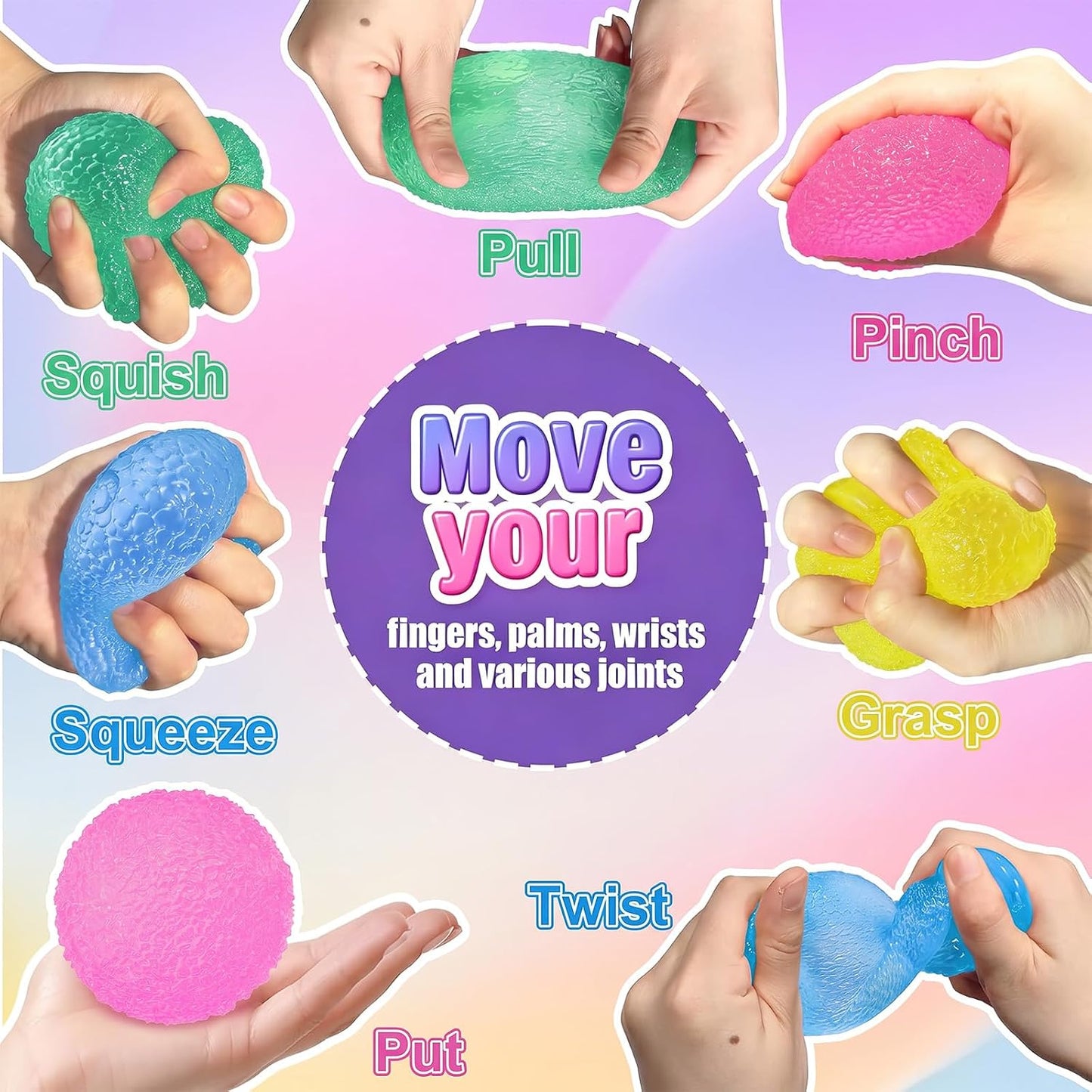 4PCS Textured Stress Balls, Squeeze Balls Fidget Balls for Anxiety Stress Relief, Squishies Fidget Toys for Teens and Adults, Sugar Balls for Classroom Prize Favors Easter Basket Stuffers