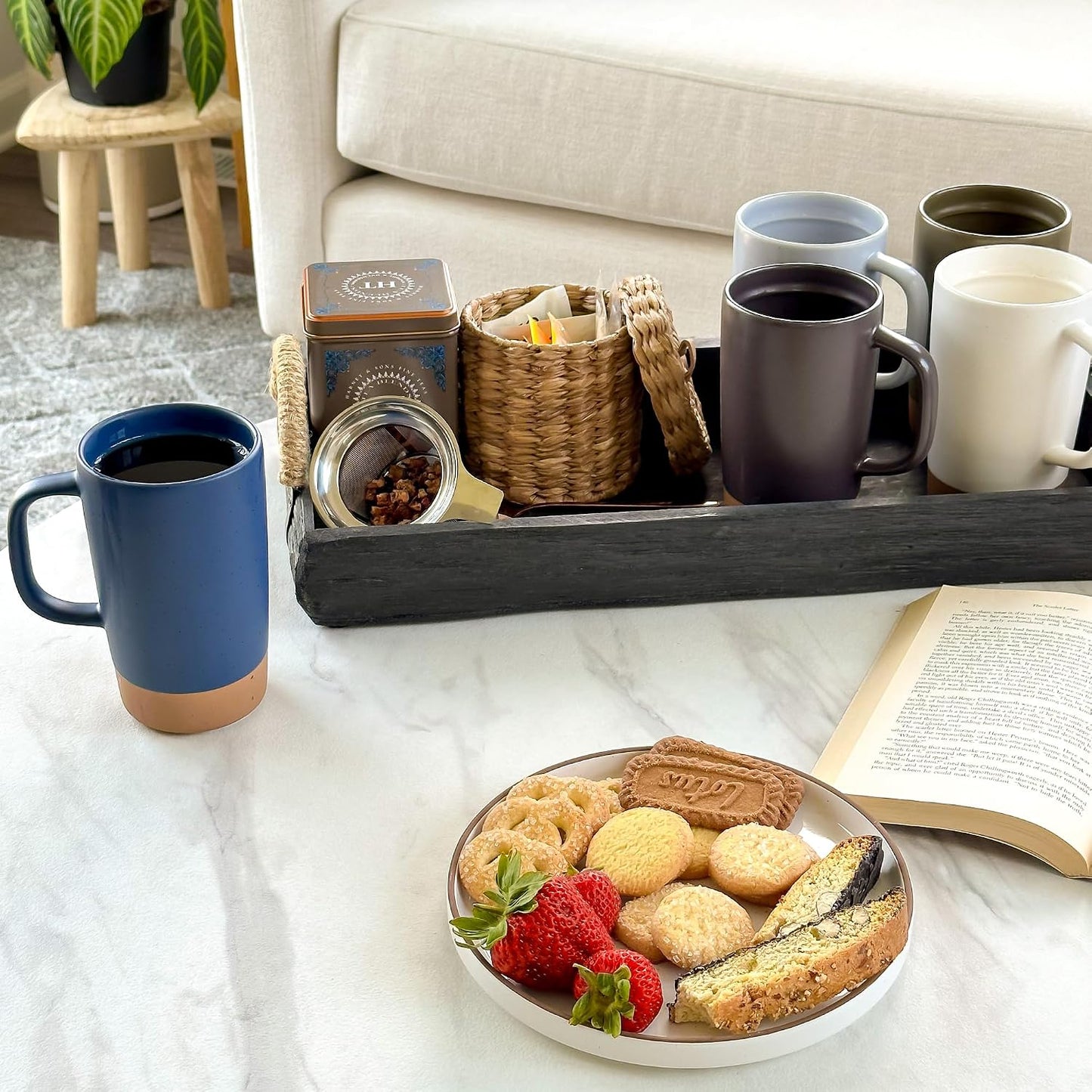Mora Ceramics Large Tea Mug with Loose Leaf Infuser and Ceramic Lid, 18 oz, Portable, Microwave and Dishwasher Safe, Tall Coffee Cup - Rustic Matte Ceramic Glaze, Modern Herbal Tea Strainer, Olive