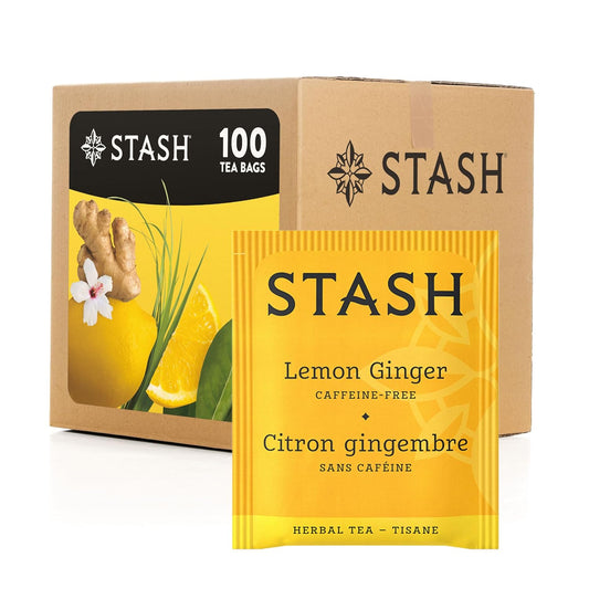 Stash Tea Lemon Ginger Herbal Tea - Naturally Caffeine Free, Non-GMO Project Verified Premium Tea with No Artificial Ingredients, 100 Count (BULK PACKAGING)