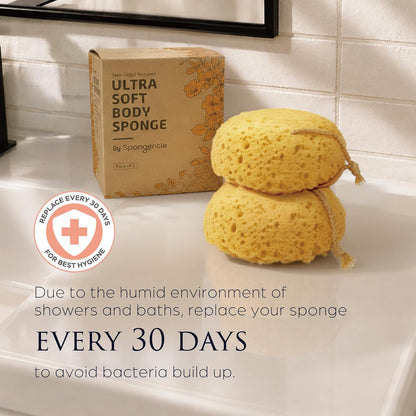 Spongentle Loofah Sponge for Shower and Bathing, Bath Sponge with Dual Texture, Shower Pouf for Gentle and Deep Exfoliation, Large Size Body Scrubber for Men & Women, PU Foam, 37% More Lather, 3 Pack