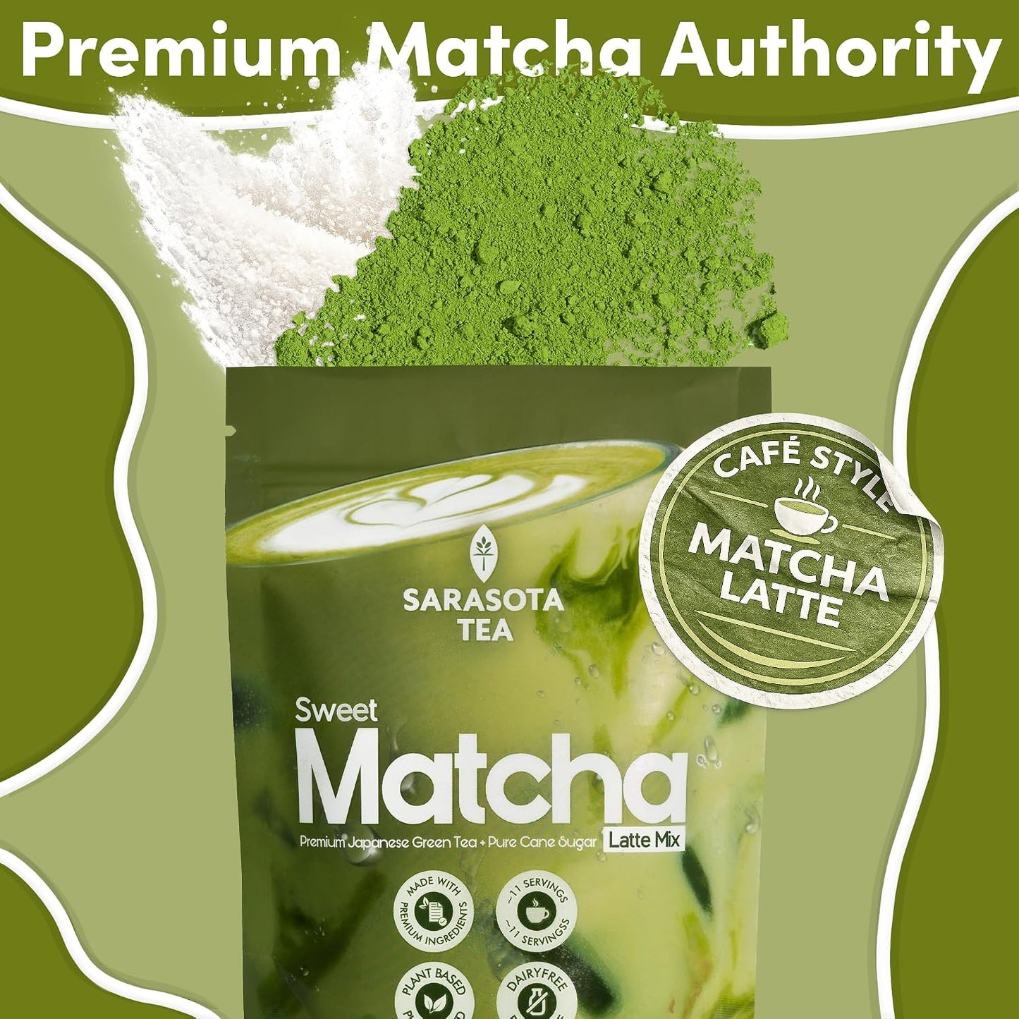 Sweetened Matcha Latte Mix, 4 oz, Matcha Green Tea Powder with Cane Sugar, Hot or Iced Matcha Latte Drink Mix, Resealable Bag