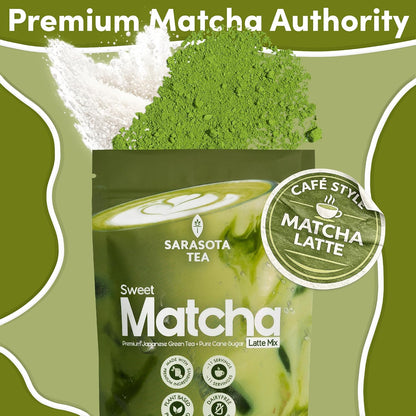 Sweetened Matcha Latte Mix, 4 oz, Matcha Green Tea Powder with Cane Sugar, Hot or Iced Matcha Latte Drink Mix, Resealable Bag