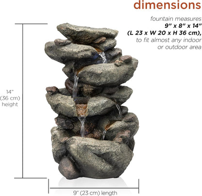 Alpine Corporation 13" Tall Indoor Tabletop Water Fountain, 4 Tier Cascading Water Feature with LED Lights for Home, Office, Living Room, or Zen Decor, Gray