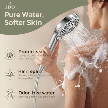 6-Setting Shower Head with Handheld, JDO High Pressure Hand held Shower Head, 4.7 Inch Chrome Detachable Showerhead Set with 59 Inch Stainless Steel Hose and Adjustable Showerhead Holder