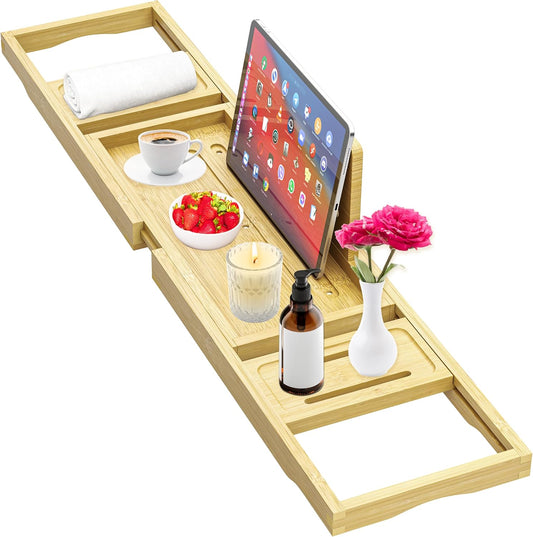Banlilu Bathtub Tray - Bath Tray Expandable - Bath Tub Tray Table for Bathtub, Ajustable Size, Fits Most Tubs