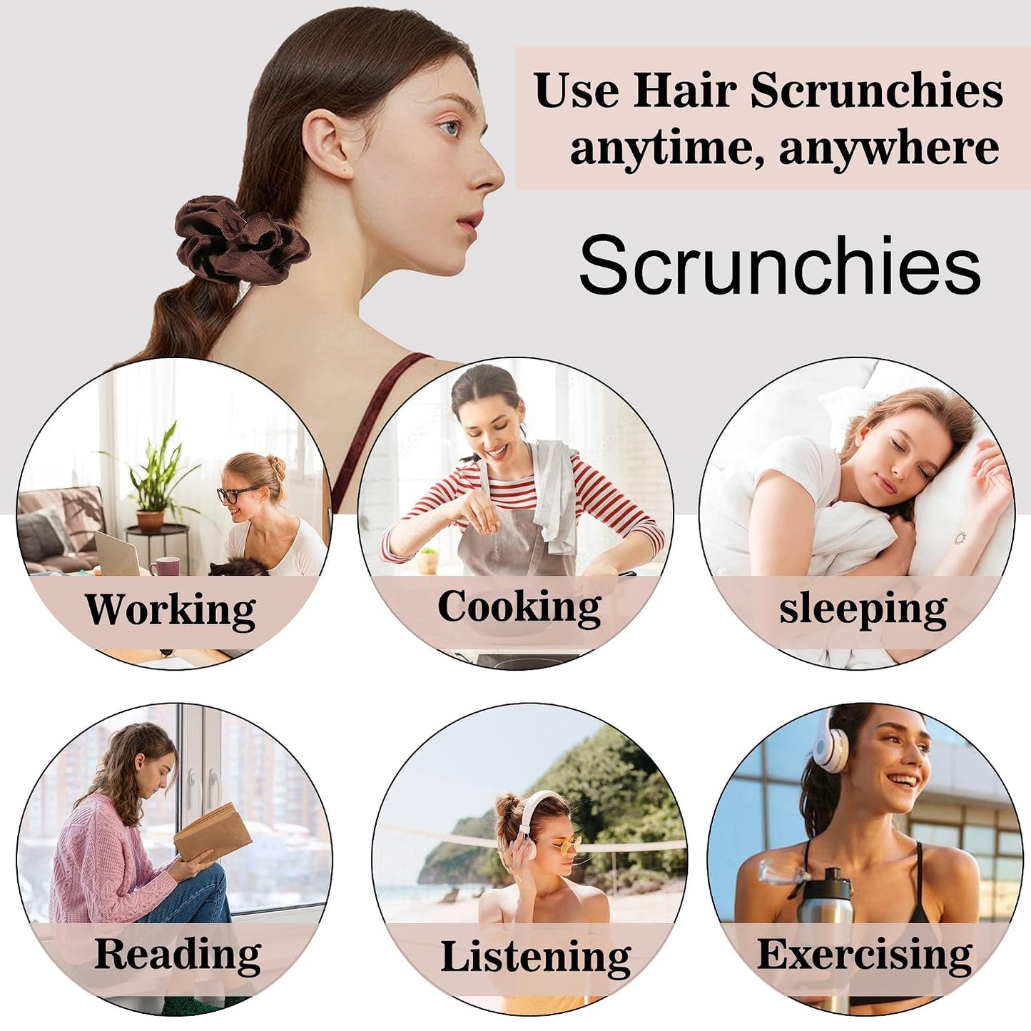 16 Pcs Scrunchies for Women - Black Satin Silk Scrunchies for Girls Hair Ties Elastics Bands Ponytail Holder Hair Accessories