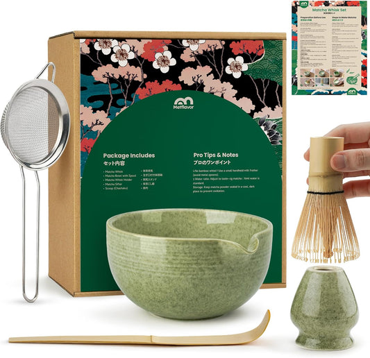 7Pcs Matcha Whisk Set, Matcha Set Whisk and Bowl,Bamboo Scoop, Scoop Rest, Sifter and Tea Towel, Matcha Kit W/Carved Cherry Blossm Pattern for Matcha Lovers (Sakura Pink)