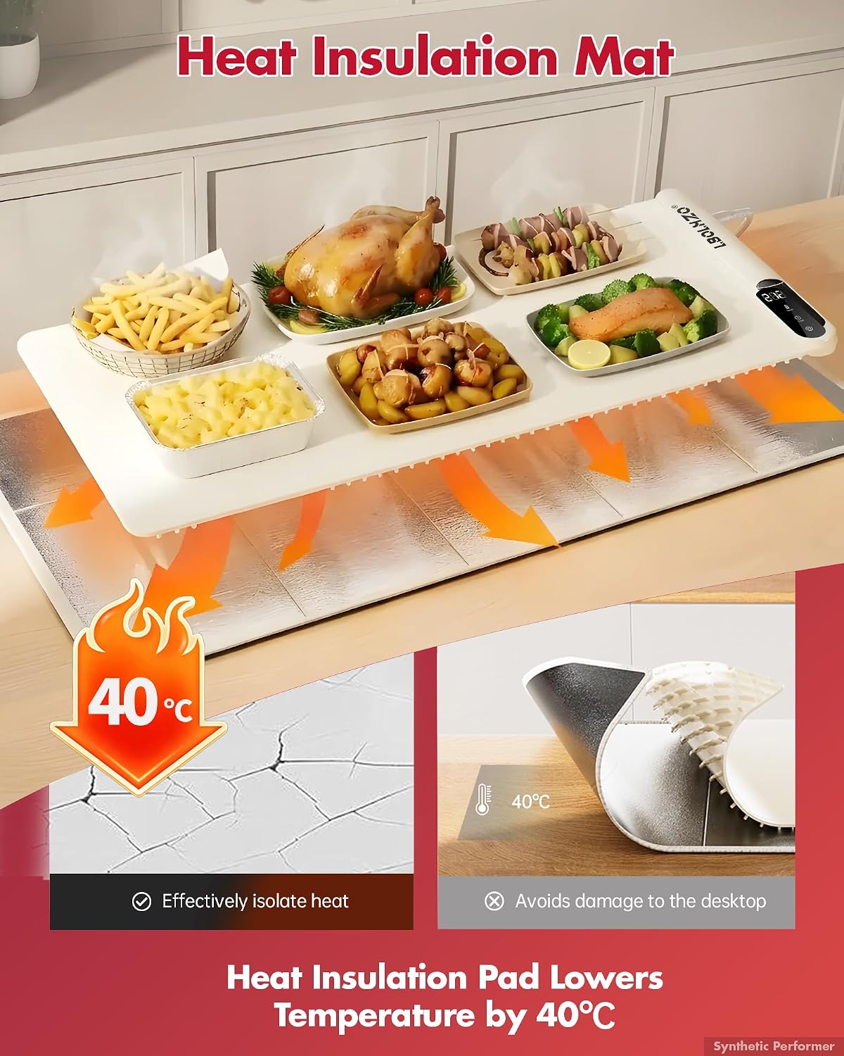 Warming Mat For Food Extra Large 36"x16" 580W Food Warming Mat With Heat Resistant Pad,Chafing Dishes for Buffet 6 Temp 6 Hour,Roll Up Food Warmers for Parties Buffet for Catering Gatherings