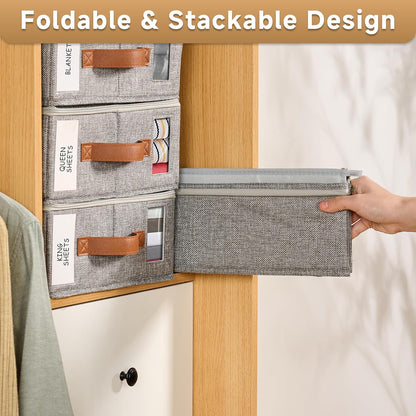 Bed Sheet Organizer - No Insects Entry Sheet Organizers and Storage with Zipper, Label, Handle, Window, Linen Closet Organizers and Storage for Sheet Set, Clothing, Duvet Covers, Blanket