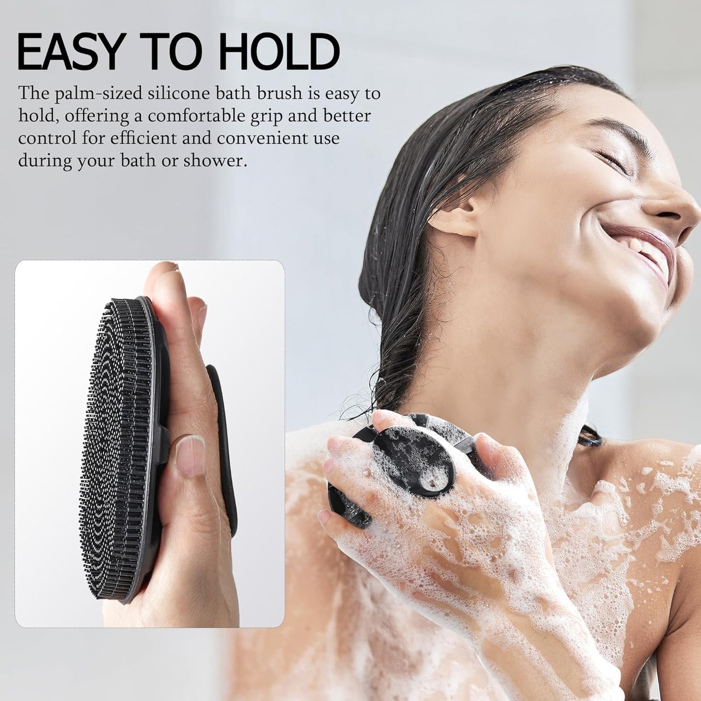 INNERNEED Food-Grade Soft Silicone Body Scrubber Shower Brush Handheld Cleansing Skin Brush, Gentle Exfoliating and Lather Well (Dark Green)