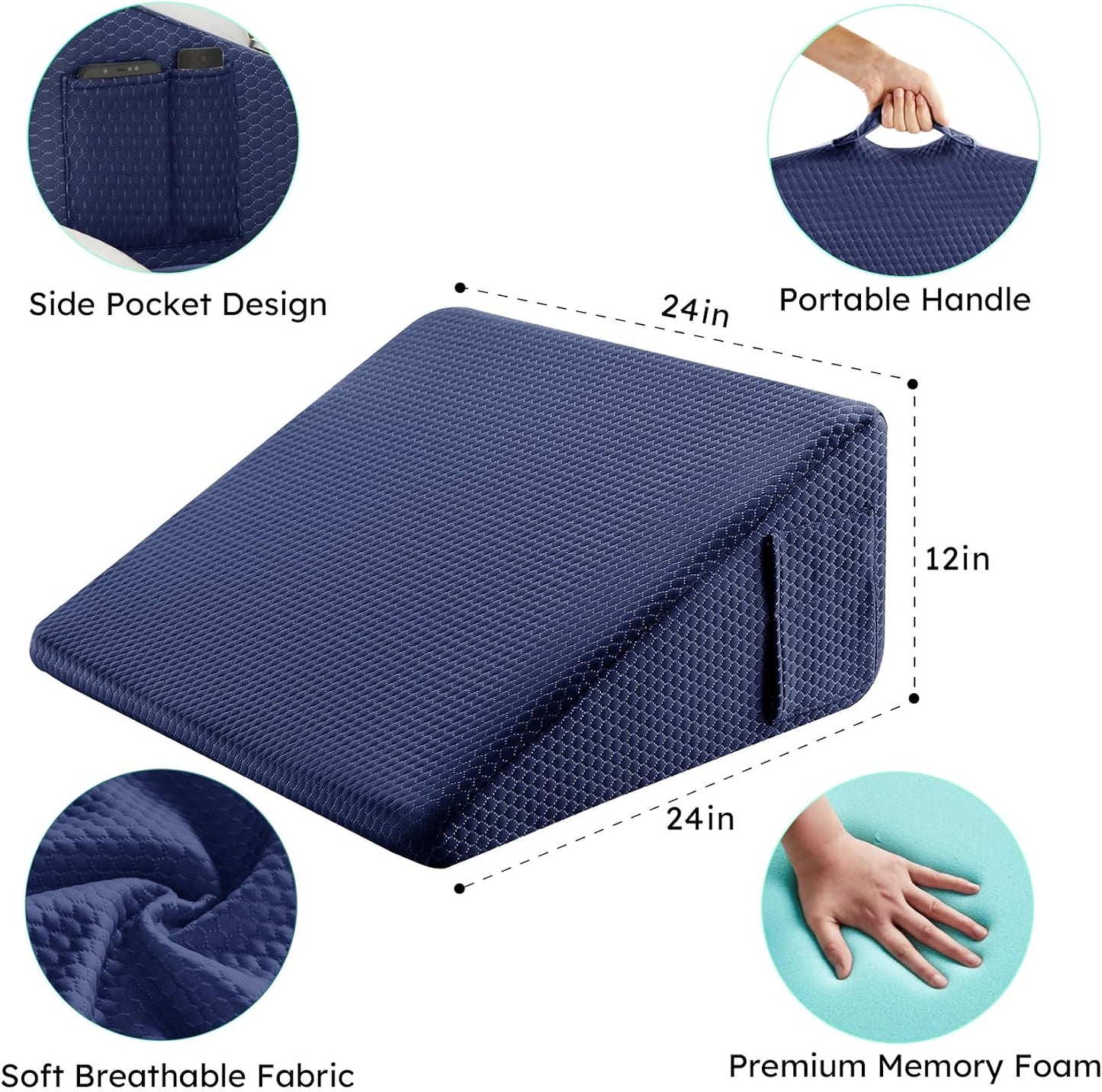 Bedluxe Wedge Pillow, 10 inch Bed Wedge Pillow for Headboard, Pillow Wedge for Acid Reflux Relief, Sleeping, Back Pain Relief, Snoring, Triangle Pillow Wedge, White/Grey