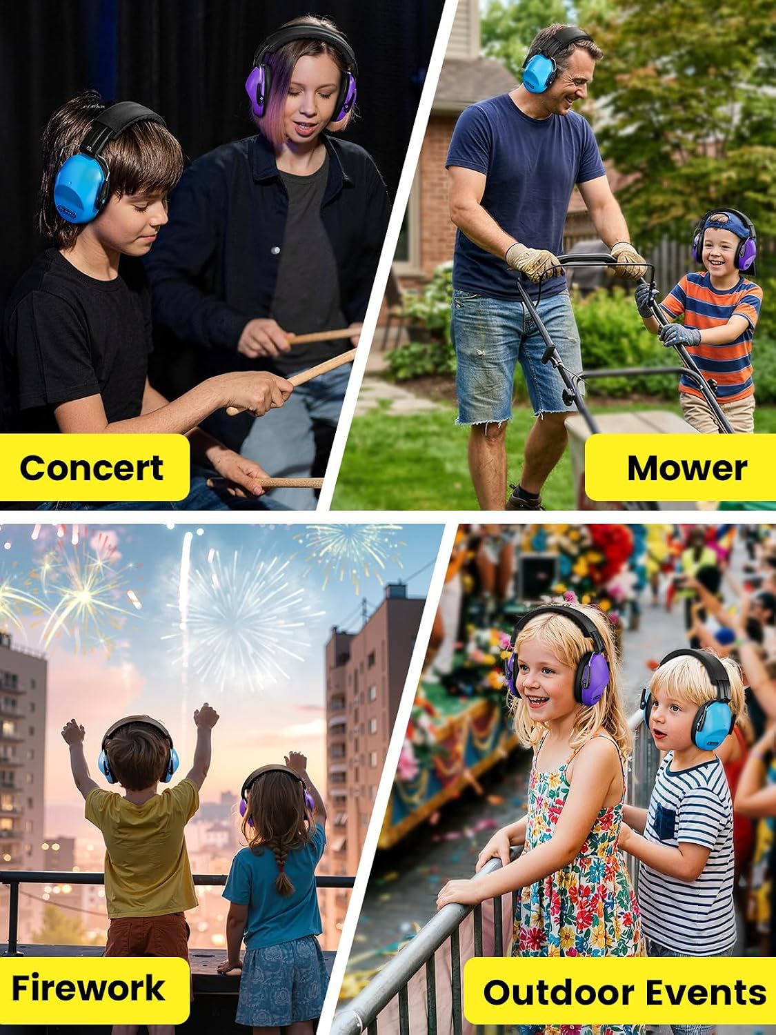 Dr.meter Ear Muffs for Noise Reduction: 27.4SNR Noise Cancelling Headphones for Kids Adults, EM100 Adjustable Hearing Protection Earmuffs for Monster Jam, Autism Sensory, Concerts, Fireworks- 3PACK