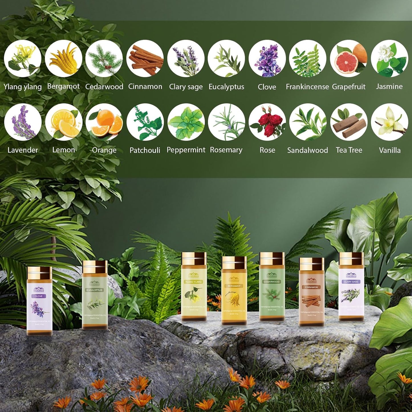Fragrance Essential Oils Set, Essential Oils for Diffuser, for Home, Skin, Candle & Soap Making-Tea Tree, Lavender, Peppermint, Rose and More, with Gift Card for Friend, Teacher, Mom(20×5ml