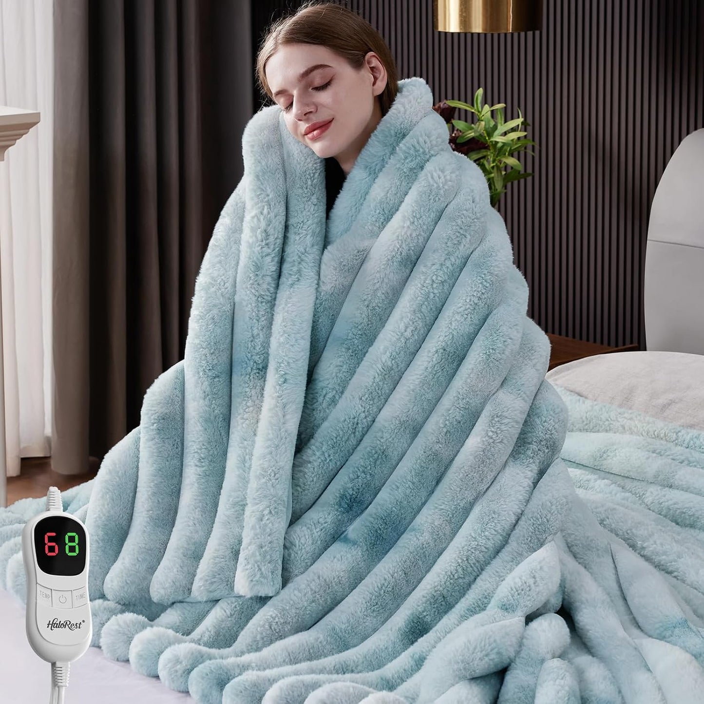 Heated Throw Blanket, Faux Fur Cozy Heating Blanket with Overheat Protection, 1/2/4/6/8 Hours Auto-Off 10 Heat Level, Machine Washable (50x60 Inches, Cream White)