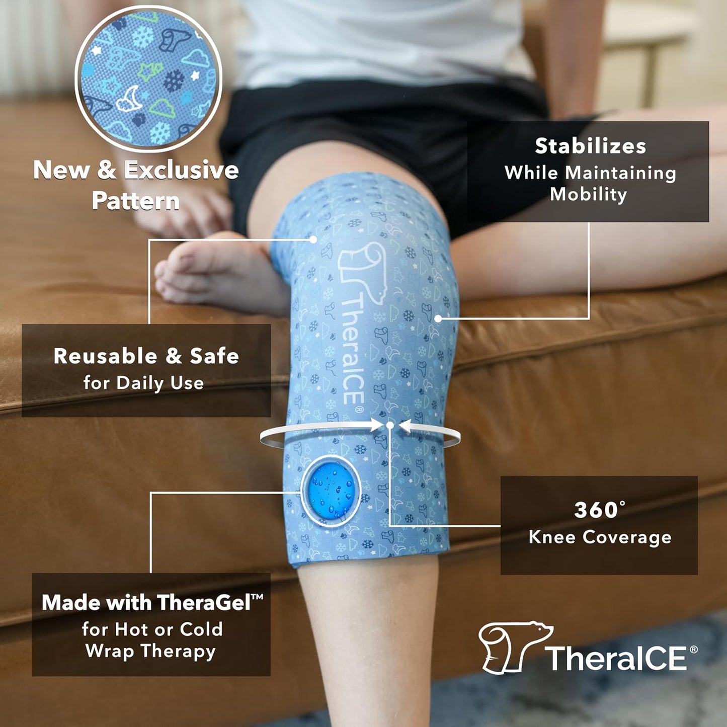 TheraICE Knee Ice Pack Wrap Compression Sleeve for Injuries | Reusable Gel Cold Packs Brace Plus Cold Wrap Recovery for Meniscus Tear, ACL Post Surgery, MCL Pain Relief Without Machine | Women & Men