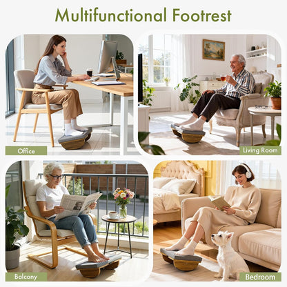Ergonomic Wooden Footrest for Under Desk, Foot Rest with Anti-Slip Surface, Comfortable Desk Foot Stool for Office Home Gaming, Improve Posture & Promote Blood Circulation