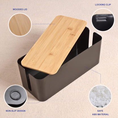 Tuwechen Cable Management Box, Wooden Style Large Cord Organizer Box
