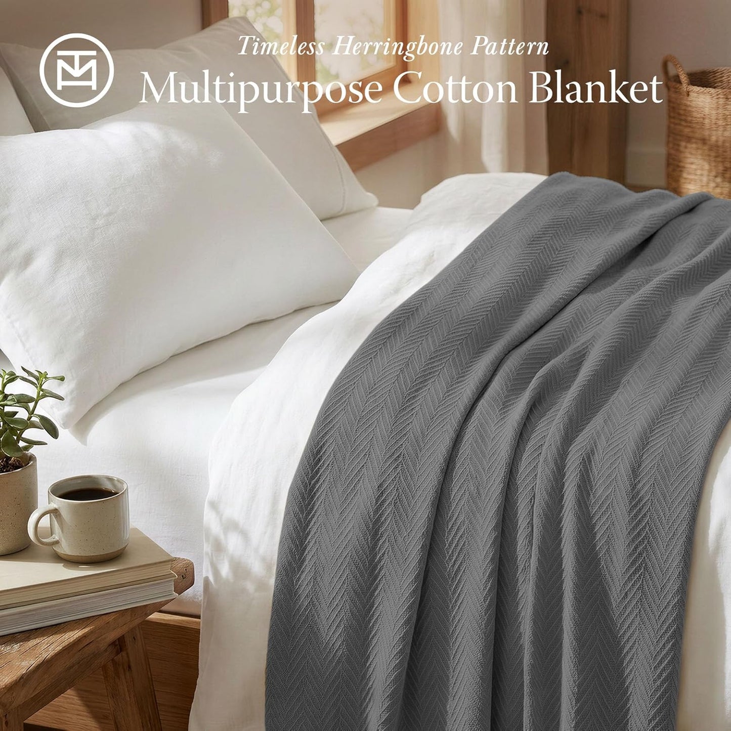 Threadmill Travel Blanket Cotton Viscose from Bamboo - Airplane Premium Soft Flight Grey Throw Blanket in Cloth Bag (Grey Color) Compact & Portable Blanket for Travel, Car, Picnic & Camping