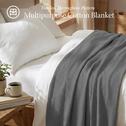 Threadmill Travel Blanket Cotton Viscose from Bamboo - Airplane Premium Soft Flight Grey Throw Blanket in Cloth Bag (Grey Color) Compact & Portable Blanket for Travel, Car, Picnic & Camping