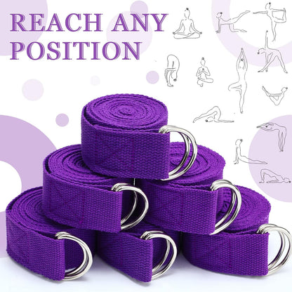 6 Pcs Yoga Straps for Stretching 8 Ft, Safe D Ring Buckle